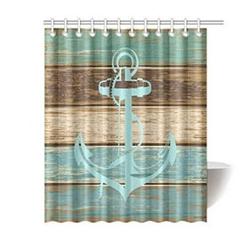 Rustic Anchor Shower Curtain Aqua Brown Nautical Wood Planks Ocean Barn Board